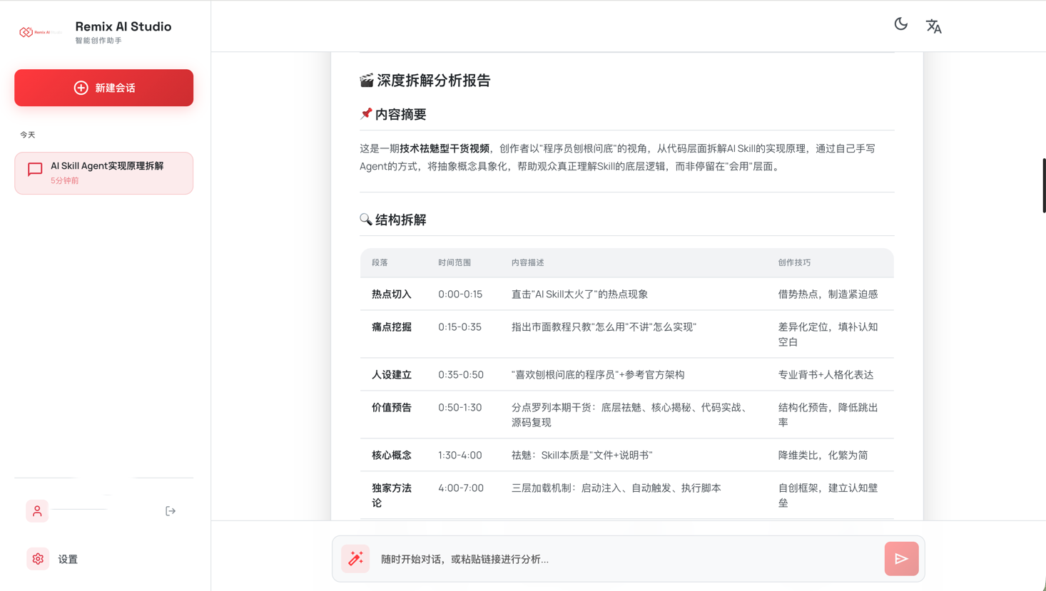 内容二创智能体案例截图 2